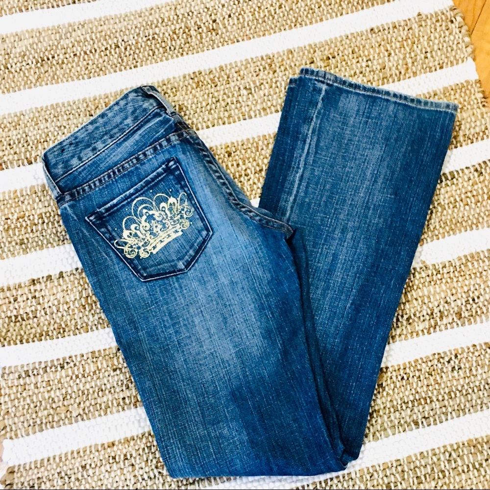 Express vintage denim jeans gold pocket boot cut 0 embellished sequin
